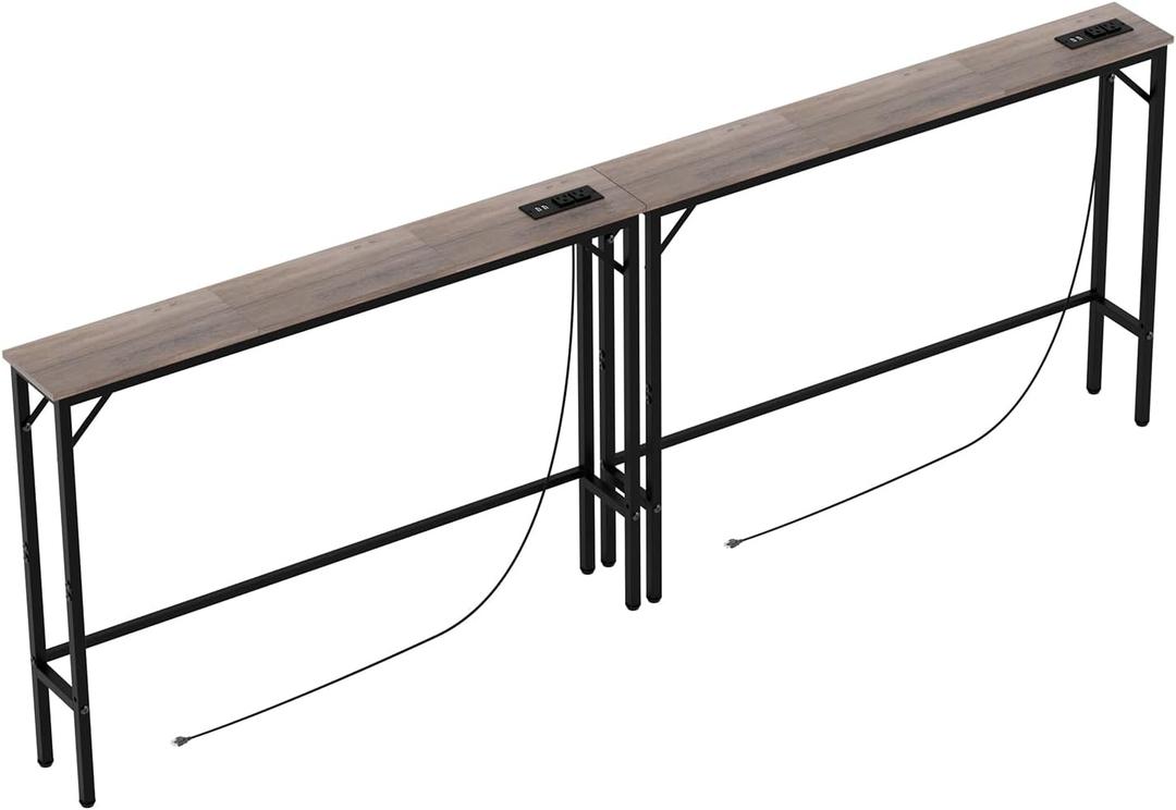 Aduanbang 78.7 inch Narrow Console Table with Outlet, Sofa Table Set of 2, Behind Couch Table, Long Entryway Tables with Charging Station, for Living Room, Rustic Brown