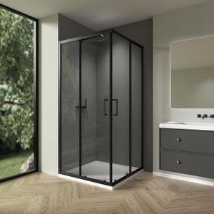 Click to see full view 4+ 2 VIDEOS Corner Shower Door,36 in.D x 36 in. W x 72 in. H Double Sliding Corner Shower Door with 1/4 in. Tempered Glass, Sliding Shower Enclosure, Matte Black