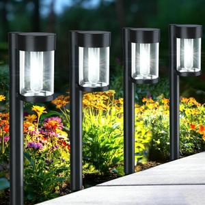 Mancra Solar Pathway Lights Outdoor, 10 Pack Metal & Glass Solar Lights Outdoor Waterproof Landscape Path Lights, Cool White