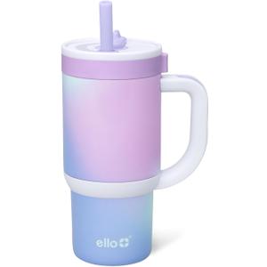 Ello Oasis 14oz Stainless Steel Toddler Tumbler with Handle & Retracting Straw, 100% Leakproof, Double-Wall Vacuum Insulated, Kids Water Bottle for School, BPA Free, Dishwasher Safe, Purple Swirl