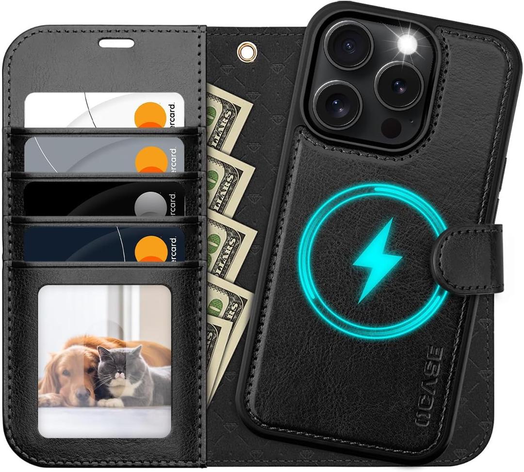 OCASE for iPhone 16 Pro Max Case Detachable Wallet Case with Card Holder, 2 in 1 Pu Leather Flip Folio with RFID Blocking Stand Wrist Strap Shockproof Phone Cover 6.9 Inch 2024, Black (iPhone 16 Pro Max, Black)