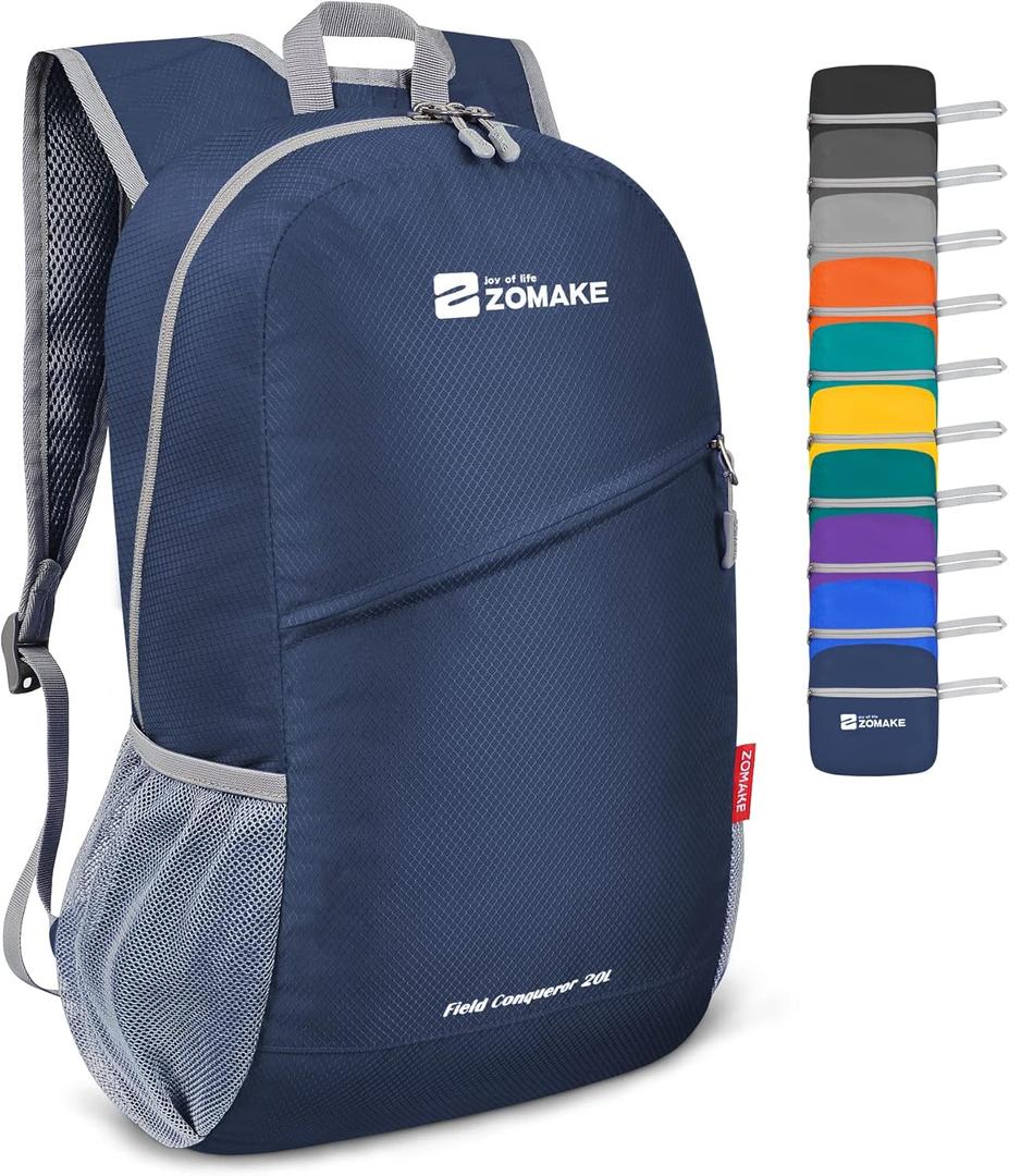 ZOMAKE Lightweight Packable Backpack 20L, Foldable Backpacks Small Daypack for Hiking Water Resistant Day Bag for Travel (Navy Blue)