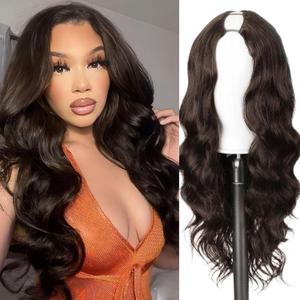 KRSI Brown V Part Wig Body Wave Half Wigs for Black Women Upgrade U Part Wig Glueless Full Head Clip in Hair Extensions 24" Long Brown Synthetic Hair Replacement Half Wigs