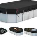 QH.HOME 15x30 Ft Oval Pool Cover for Steel Wall Pool,[Ultimate Windproof & Tear-Resistant Fabric],Snug Fit with Patented Ratchet & Weight Rings, Blocks Leaves &Waterproof