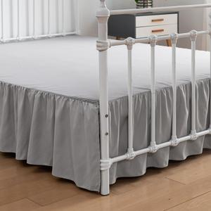 Bed Skirt Queen Size Ruffled Bed Skirt with Split Corners, 18 Inch Drop Dust Ruffle Bed Skirt with Platform, Light Gray (Queen - 18" Drop)