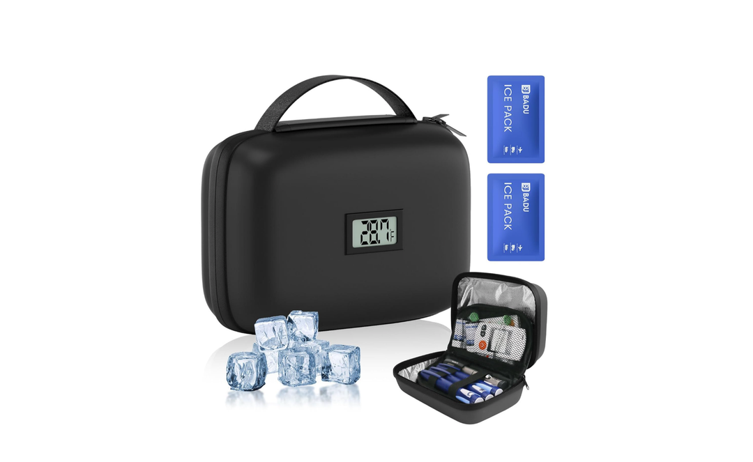 Insulin Cooler Travel Case with Temperature Display, TSA Approved Diabetic Cooling Bag for Insulin Pens and Supplies, Refrigerated Medicine Organizer with 2 Ice Packs