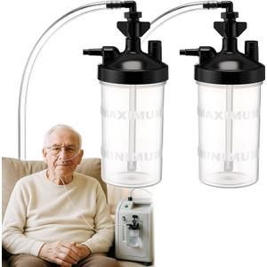 Geiserailie 2 Pack Oxygen Humidifier Bottle, Sturdy 6 LPM Humidifier Oxygen Bottle with 12" Adapter Tubing for Home or Travel Portable O2 Humidification