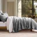 RECYCO Luxury Velvet Quilt Set Full Queen Size Bedding Sets, Ultra Soft Velvet Comforter Set, Lightweight Channel Box Stitch Oversized Bedspread Coverlet for All Season, with 2 Shams, Charcoal Gray