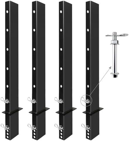 SALUINOKI 4 Pack 48" C Channel Pipe Stake for Flatbed Trailer Hauler Adjustable Bolt-On Anti-Loss, 48 inch Flatbed Trailer Stake Pocket D Ring, 4ft Trailer Stake Side Rail Black