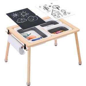 WOOD CITY Sensory Table for Toddlers Kids, Wooden Activity Table for Play Study Paper Roll Holder Indoor/Outdoor Montessori Play Sand and Water Table with Foldable Toys Storage Bins, 29.1 Inches X 19.7 Inches X 21.3 Inches