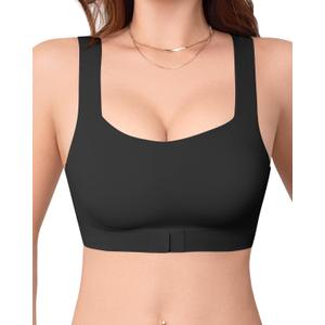 Womens Seamless T-Shirt Bra Soft Bralette Pullover Front Closure (Black, XL)