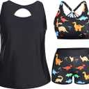 Holipick Women Plus Size 3 Piece Tankini Swimsuits Athletic Bathing Suits with Shorts