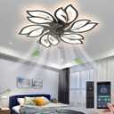 25.6" Bladeless Ceiling Fan with Lights Remote Control, Modern Low Profile Ceiling Fans with Lights, Dimmable 3 Color 6 Wind Speeds LED Ceiling Fan for Bedroom, Living Room, Kids Room - Black