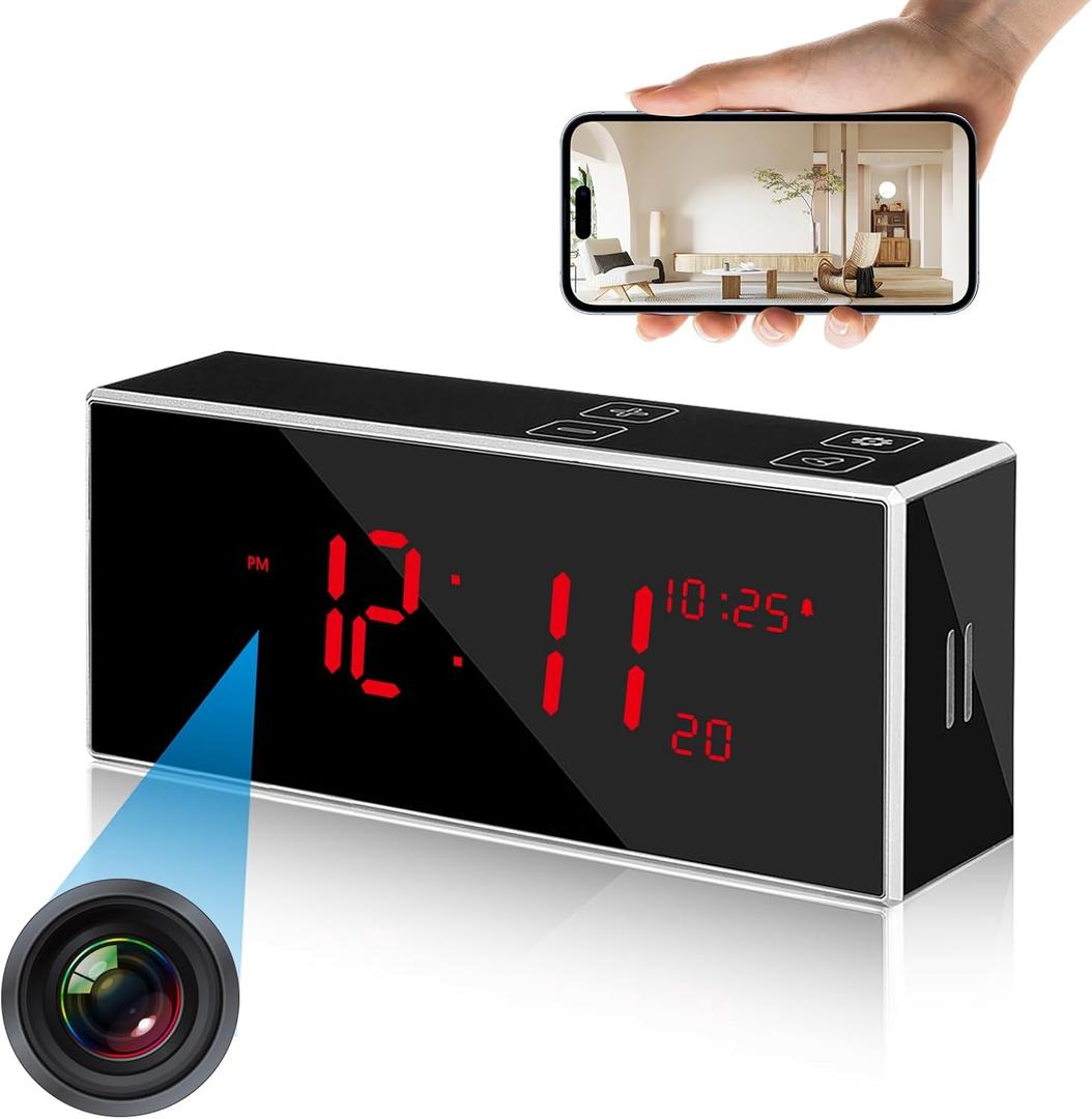 SOPKVL Camera Clock with Dual-Mode Night Vision WiFi Live Monitoring 160 Ultra-Wide Angle and Motion Detection HD 1080P Camera for Home Security