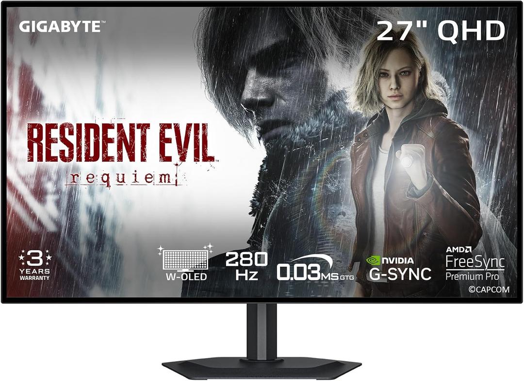 GIGABYTE - MO27Q28GR - 27" W-OLED Gaming Monitor - QHD 2560x1440-280Hz - 0.03ms GTG - AMD FreeSync Premium Pro, G-SYNC Compatible - Type-C KVM - HDMI, DP, Type-C - Height and Tilt Adjustable - Black