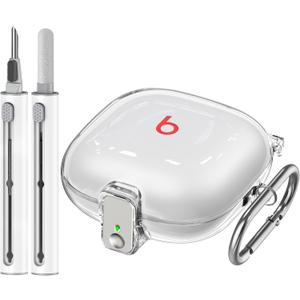 【with Safety Lock】 for Beats Fit Pro Case Cover, Cleaner Kit for Beats Fit Pro, Accessories with Anti-Lost Keychain/ Silicone Wrist Strap(Clear)