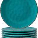 Melamine Dessert Plate, 6 inch Small Dinner Plates, Set of 8, Vintage Appetizer Plate Serving Dishes, Small Serving Plates Party Plates for Fruit Snack Side Dishes, Teal