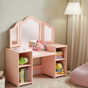 Kovhzcu Kids Vanity, 2 in 1 Princess Makeup Vanity Storage Cabinet with Detachable Top, Girls Vanity Set with Tri-fold Mirror, Kids Vanity Set with Mirror Age 3-9 (Pink)