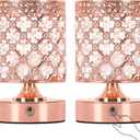 TOBUSA Crystal Rechargeable Cordless Table Lamps Set of 2, Wireless Lamps with 3 Color Temps & Stepless Dimming, Portable 6000mAh Battery Operated Lamps, Rose Gold Small Desk Lamps for Bedroom Bar