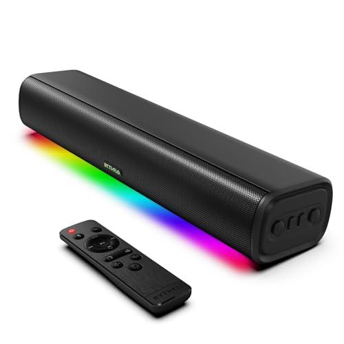 Sound Bar for Smart TV, 16'/60W Soundbar with Impactful Bass, Dynamic Light and Remote Control, Wall Mountable TV Speakers with Bluetooth/Optical/3.5MM AUX for Gaming/PC/Projector