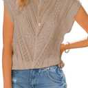 Langwyqu Womens Cap Sleeve Tops Summer Crew Neck Shirt Lightweight Crochet Knit Sweater (Small)