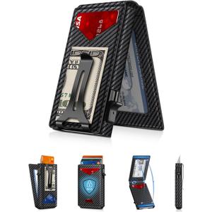 GHUKY Wallet for Men RFID Wallet with Money Clip, Slim Pop Up Card Holder for 10-12 Cards, Minimalist Smart Credit Card Case with ID Window, Bifold Metal Wallet for Front Pocket, Gifts for Men (Carbon)