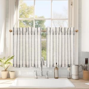 DriftAway Kitchen Tier Curtains - Striped Linen Short Pinstripe Cafe Curtains 24 Inch Length for Living Room Bathroom Chris Farmhouse Rustic Rod Pocket 2 Panels Black