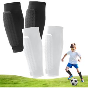 2 Pairs Soccer Shin Guards, Shin Guards Soccer Kids Youth Adult Calf Compression Sleeve with Honeycomb Pads Lightweight Calf Protective Gear for Football & Baseball Boxing MTB for Boys, Girls (Small, Black+White)