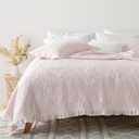 HORIMOTE HOME Pink Ruffled Quilt Queen Size, Stone-Washed Microfiber Lightweight Crinkled Farmhouse Rustic Shabby Chic Bedding Set, 3 Pieces Reversible Bedspread with Pillow Shams for All Season (Full/Queen(90"x 96"))
