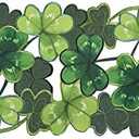OWENIE Embroidered St. Patrick's Day Table Runner, Small Spring Table Runner 36 Inches Long for Coffee Table, Applique Cutwork Green Irish Clover Shamrock Festival Tabletop Decor (13 x 36 Inches )