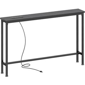 SUPERJARE 5.7 Inch Console Table with Outlet, Sofa Table, Behind Couch Table, 5.7 x 39.4 x 29.7 Inches, Metal Frame, Charging Station, for Living Room, Black
