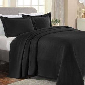 Superior Solitaire Cotton 2 Piece Bedspread Set, Home Bed Decor, Decorative Textured Bed Spread 110"x79", 1 Pillow Sham, Airy Blanket, Matelasse Coverlet Bedding, All-Season Accent Blanket, Twin, Black