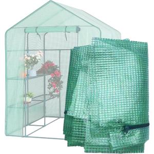 Greenhouse Replacement Cover, 565676 Inch PE Walk-in Greenhouse Cover for Gardening Plants w/Roll-Up Zipper Door, Waterproof Frost Protection Wind Rain Proof, Easy Assembly (No Frames Include)