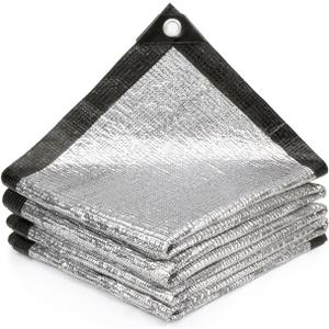 Cool Area 99% Aluminum Sun Shade Cloth 8x8FT Reflective Silver Tarp Fabric with Grommets for Greenhouse, Car, Garden, Patio, Kennel