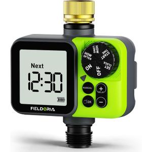 Sprinkler Timer, Brass Inlet Programmable Watering Timer for Garden Hose Fits 3/4 US Faucet, Outdoor Soaker Hose Timer w/Rain Delay/Manual/Automatic Watering, Drip Irrigation for Lawn Yard