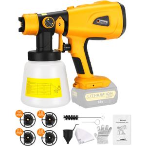 Cordless Paint Sprayer for Dewalt 20v 60v Battery,200W HVLP Paint Sprayer Gun with Brushless Motor for Cabinets Cars Walls Furniture House Painting (Tool Only) For Dewalt 20v Battery