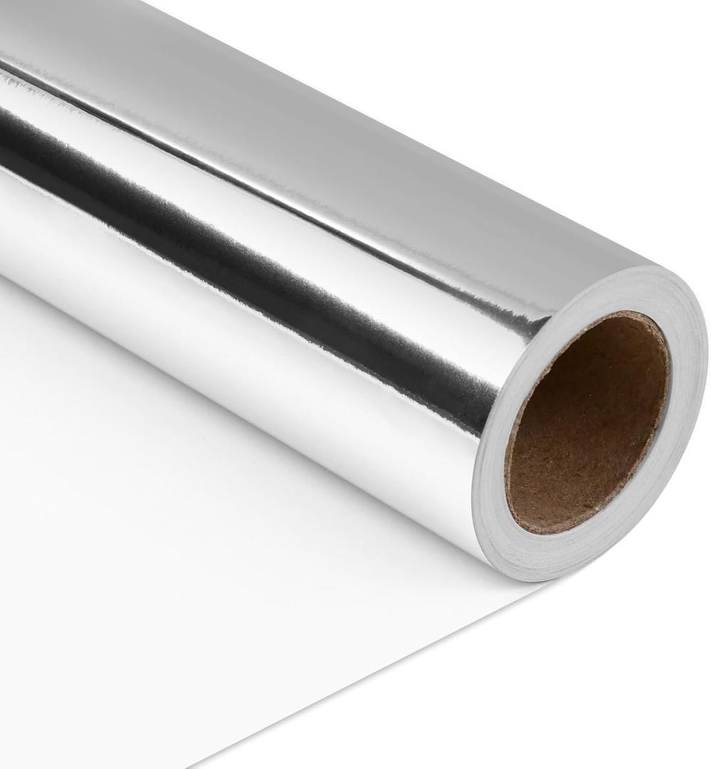 NESCCI Silver Metallic Wrapping Paper,Solid Color Paper,Gift Wrapping Paper,Perfect for Wedding,Valentine's Day, Birthday,Christmas,Baby Shower (17.5 Inches X 32.8 Feet)