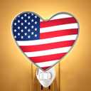 Heart Shaped 4th of July Night Light with Switch Acrylic Patriotic American Flag Plug in Wall LED Light for Independence Day Bedroom Kitchen Hallway, Holiday Night Light by C7 LED Bulb