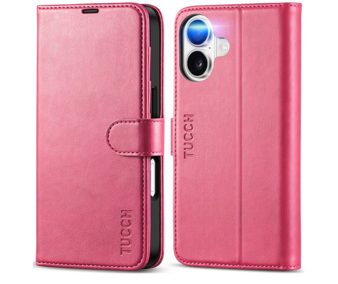 TUCCH Wallet Case for iPhone 17 (6.3") 2025, 4 Card Slots | RFID Blocking | Stand | Shockproof TPU Shell | PU Leather | Magnetic Closure | Protective Flip Folio Cover | Hot Pink