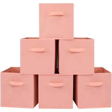 Stero 13x13x13 Inch Fabric Storage Bins 6 Pack Fun Colored Durable Storage Cubes with Handles Foldable Cube Baskets for Home, Kids Room, Closet and Toys Organization Pink