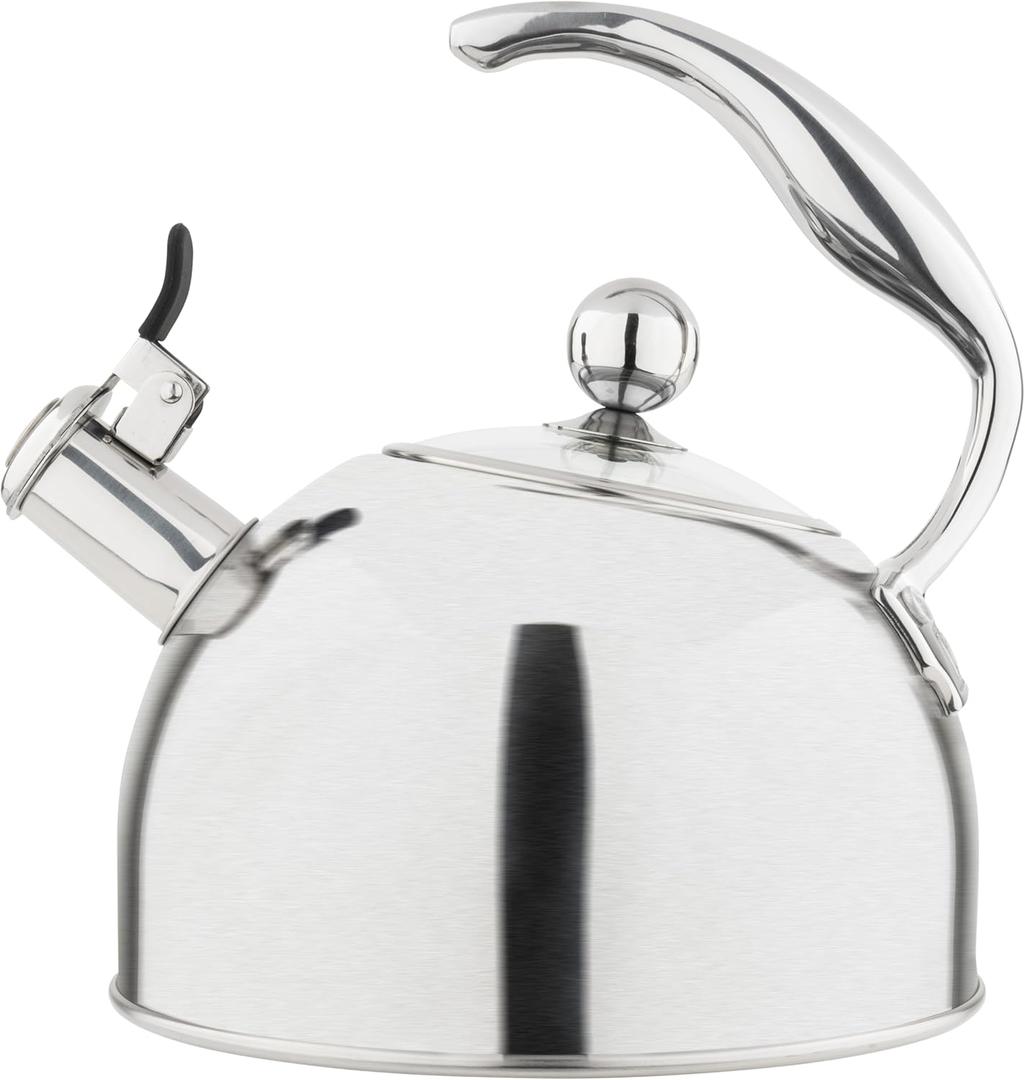 Viking 3-Ply Stainless Steel Tea Kettle, 2.6 Quart Stovetop Hot Water Pot with Tempered Glass Lid, Ergonomic Handle, Induction Ready, Satin Silver