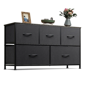 WLIVE Dresser for Bedroom with 5 Drawers, Wide Chest of Drawers, Fabric Dresser, Storage Organizer Unit with Fabric Bins for Closet, Living Room, Hallway, Nursery, Charcoal Black