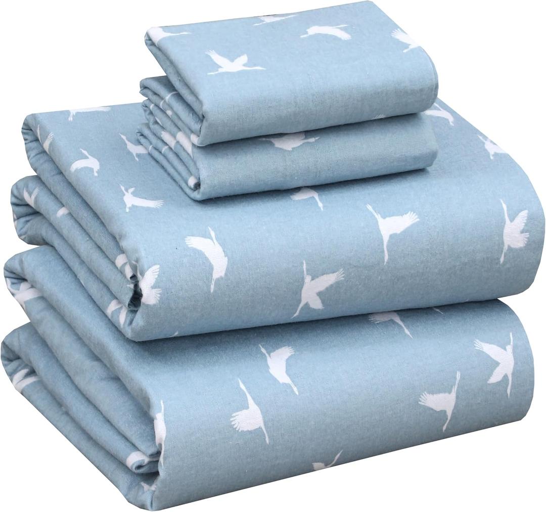 RUVANTI Flannel Sheets King Size - 100% Cotton Double Brushed King Bed Sheets Set - Deep Pockets 16 Inches - All Seasons Breathable & Extra Soft - Warm & Cozy, 4 Piece, We Fly