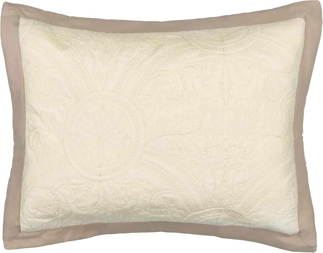 Vue Bensonhurst Modern Embroidered Rectangular Decorative Euro Sham Pillow Case, 20" x 26", Ivory Vue Bensonhurst Modern Embroidered Rectangular Decorative Euro Sham Pillow Case, 20" x 26", Ivory