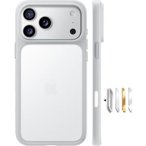 TORRAS for iPhone 17 Pro Case, Beyond Military-Grade Protection, Camera Control Button, DIY Buttons, Translucent Matte Slim Thin Shockproof Hard Back Anti-Scratch case for iPhone 17 Pro, Silver White