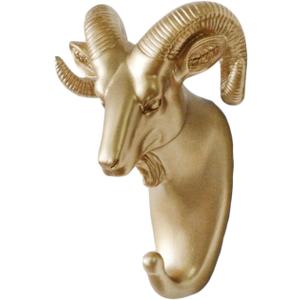 Animal Hooks for Wall, Gold Elephant Head Long Goat Head and Rhinoceros Head Hooks Coat Hook Wall Mount Resin Decorative Hook Decorative Towel Hooks Gold (Goats)
