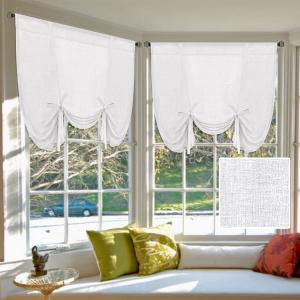 H.VERSAILTEX Tie Up Linen Curtains 63 Inch Length Nature Linen Textured Privacy Curtain Multi Hanging Ways Shade Balloon Window Shade Rod Pocket Casual Curtain - 42x63 - 2 Panels, Off White