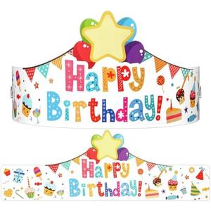 Outus 42 Pack Happy Birthday Crowns for Kids Classroom with Elastic Band for Teachers Students Kindergarten Party