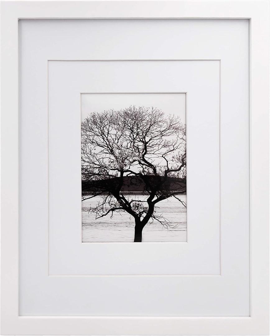 Egofine 11x14 Picture Frame White - Photo Frame Made of Solid Wood Covered by Plexiglass for Table Top Display Pictures 5x7/8x10 with Mat or 11x14 Without Mat - with Wall Mounting Hardware