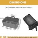Silicone Air Fryer Liners 10QT, Reusable Airfryer Basket Liners Rectangular for Ninja DZ550/DZ401, 2Pcs 5QT Large Air Fryer Accessories,Replacement Basket Insert with Magnetic Cheat Sheet (2 Pcs Grey)